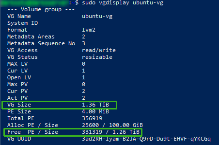 vgdisplay merged ubuntu-vg